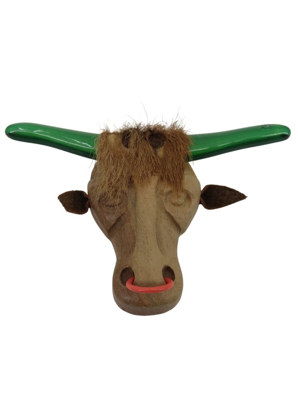 VTG Elzac Longhorn Bull Steer Green Lucite Horns Wood Brooch Pin Hair 1940s 40s